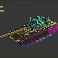Military Tank 3D Model Design With Green Armor Tracks And Cannon Structure