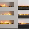 Modern Fireplace Interior Design With Multiple Flames On White Wall And Black Mantel 3d model