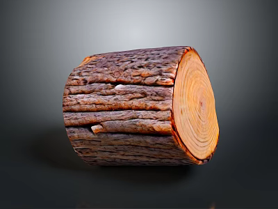 Rustic Wooden Stump With Cross Section Growth Rings And Natural Bark Texture 3d model