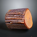 Rustic Wooden Stump With Cross Section Growth Rings And Natural Bark Texture