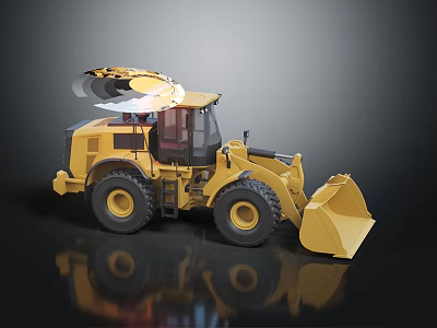 Yellow Construction Loader with Large Front Bucket Cab and Heavy Duty Tires 3d model