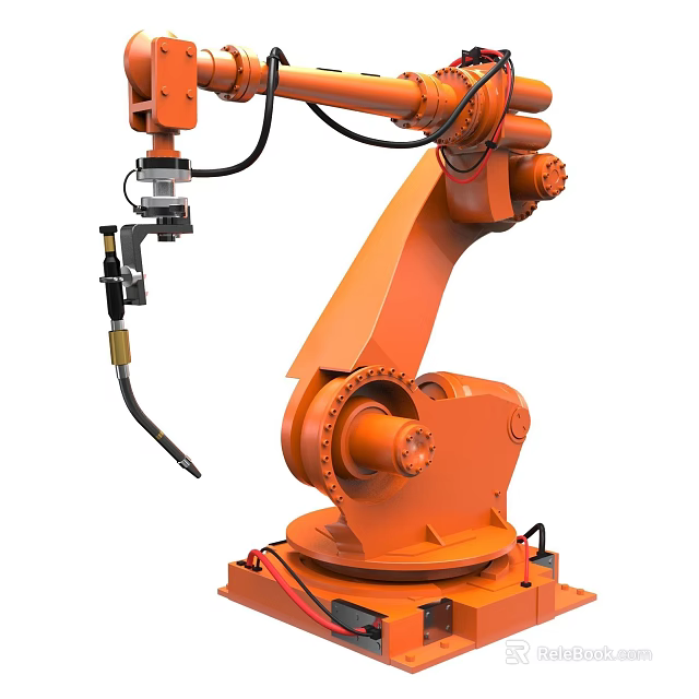 Intelligent Industrial Robotic Arm With Welding Torch And Orange Mechanical Structure 3d model 