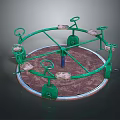 Green Metal Circular Rotating Playground Equipment With Wooden Seats For Kids