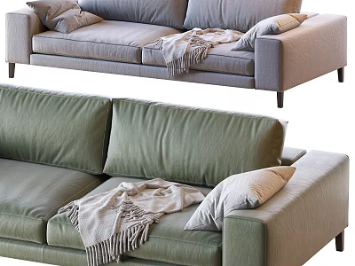 Modern Green And Light Gray Two Seater Sofa With Pillows And Blanket 3d model