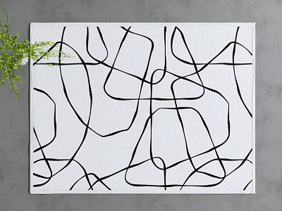 Square Rug With Abstract Black Lines Pattern On White Background For Modern Home Decor 3d model