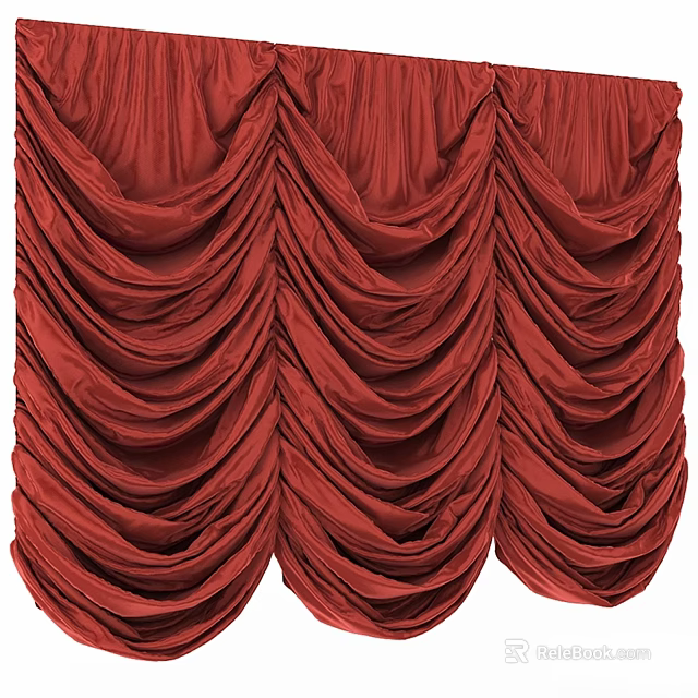 Elegant Red Pleated Curtains With Ruffled Design For Home Interior Decor 3d model