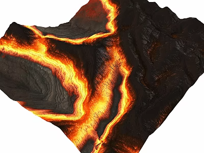 Volcanic Lava Flow With Black Rock And Orange Glowing Magma Patterns 3d model