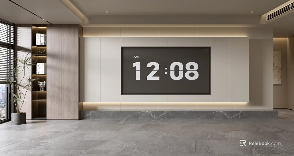 Modern TV Wall Design With Built-in TV Wooden Panels And LED Strip Lighting 3d model 