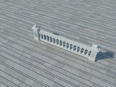 Building Exterior Wall Featuring White Balustrade With Circular Openings And Gray Tiles 3d model