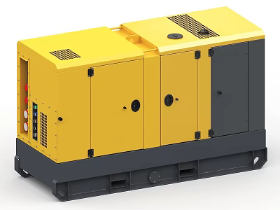 Industrial Power Generator With Yellow Casing Gray Base And Control Panel 3d model