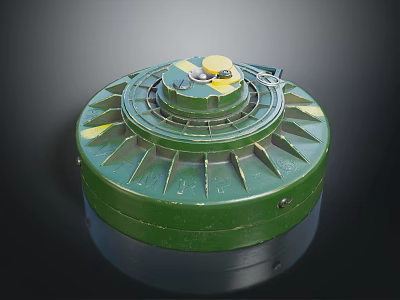Green Circular Military Weapon With Yellow Top Mechanism And Metal Components 3d model