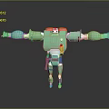 Green Robot Character With Red Head White Face Extended Arms Square Body