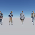 Four Men Standing In Different Poses With Various Outfits Against Blue Sky