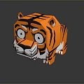 Cartoon Tiger 3D Polygonal Model With Orange Black Stripes And Large Eyes Design
