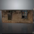 Weathered Brick Building With Small Door Wooden Window Sloped Roof And Satellite Dish On Wall