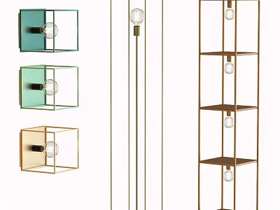 Modern Geometric Lighting Combination With Square Frames And Tall Stand Shelves 3d model