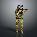 Tactical Game and Movie Character in Camouflage Uniform Holding Rifle with Helmet