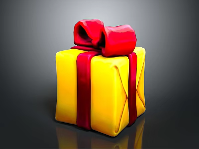 Yellow Gift Box With Red Bow And Ribbon As Daily Living Item 3d model