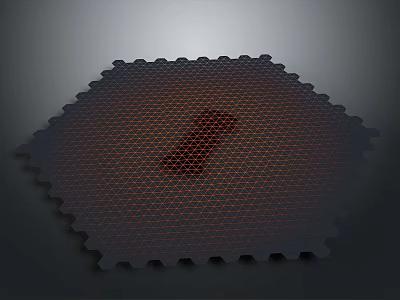 Hexagonal Grid Structure With Central Red Symbol And Geometric Pattern Design 3d model