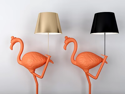 Modern Orange Flamingo Shaped Floor Lamps With Gold And Black Shades 3d model