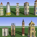 Various Architectural Towers With Classical Modern Styles And Stone Brick Structures