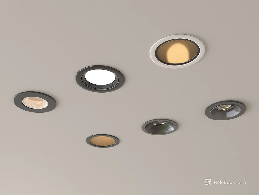 Modern Recessed Spotlights On Ceiling With Various Styles And Lighting Effects 3d model 