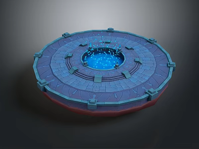 Cartoon Style Circular Platform With Blue Glowing Center Ring Design Shining Sparkles And Red Base 3d model
