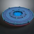 Cartoon Style Circular Platform With Blue Glowing Center Ring Design Shining Sparkles And Red Base