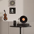 Vintage Decorative Ornament Set With Violin Vinyl Record Gramophone Camera And Framed