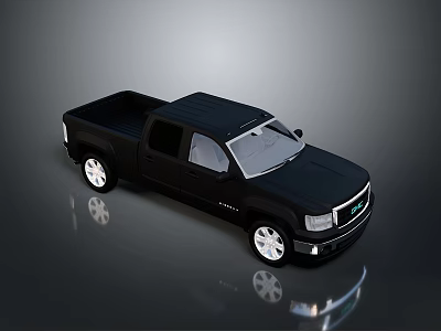 Black Pickup Truck With Cab Cargo Bed Silver Rims On Gray Background With Reflection 3d model