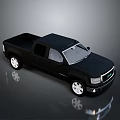 Black Pickup Truck With Cab Cargo Bed Silver Rims On Gray Background With Reflection