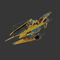 Colorful Yellow Blue Red Spaceship Model With Sharp Sleek Wings Design 3d model