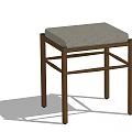 Modern Style Stool With Gray Padded Seat And Brown Metal Frame