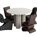 Stylish Modern Round White Dining Table Set With Black Brown Curved Chairs 3d model