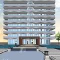 Modern High Rise Residential Tower With Green Grassland And Trees