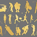 Golden Sports Silhouette Wall Decor with Various Activity Poses for Home