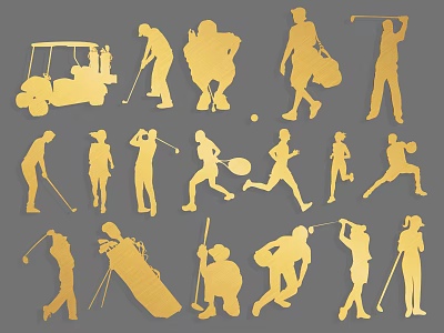 Golden Sports Silhouette Wall Decor with Various Activity Poses for Home 3d model