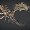 3DRendered Dragon Creature With Crocodile Head Spread Wings And Open Mouth Design 3d model