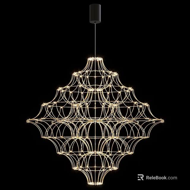 Elegant Modern Multi Layered Geometric Chandelier Featuring Illuminated Metal Frame Structure 3d model