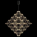 Elegant Modern Multi Layered Geometric Chandelier Featuring Illuminated Metal Frame Structure 3d model