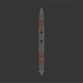 3D Model of Gray Warship with Red Bottom Masts Smokestack and Deck Equipment