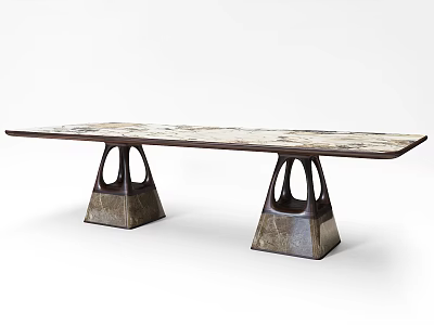 Elegant Modern Dining Table With Marble Top And Sculpted Metal Legs 3d model