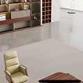 Modern Wooden Office Desk With Laptop Beige Chair Lit Bookshelf And Green Plant
