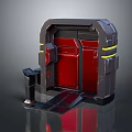 Sci-Fi Chamber Door Design With Gray Frame Red Panels And Yellow Accent Stripes Metallic Structure