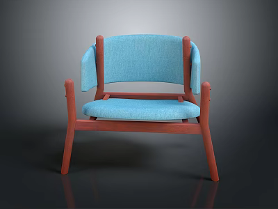 Modern Wooden Chair With Light Blue Fabric Cushion And Red Frame 3d model