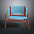 Modern Wooden Chair With Light Blue Fabric Cushion And Red Frame