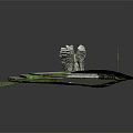 Game Movie Character Eagle Stone Sculpture on Stone Paved Platform with Green Grass and Poles