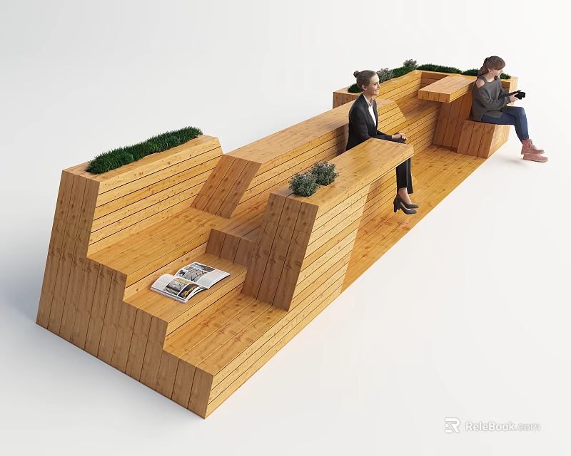 Shower Sauna Interior With Wooden Benches Green Plants And Relaxing Seating Space 3d model 