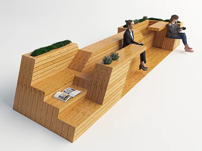 Shower Sauna Interior With Wooden Benches Green Plants And Relaxing Seating Space 3d model
