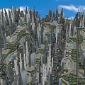 Futuristic Cityscape With Tall Glass Skyscrapers And Wide Central Pathway